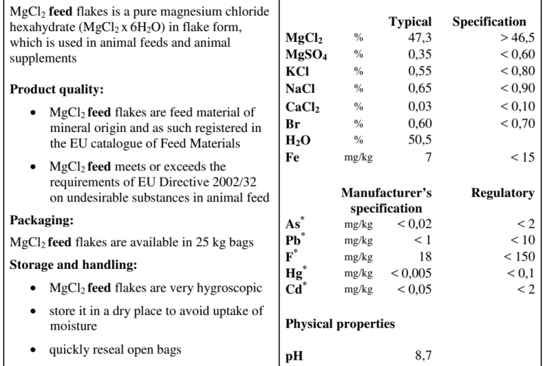 Magnesium Chloride Feed Additive Grade